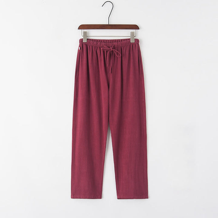 Buddha Stones Frühling Sommer Einfarbige Herren Leinenhose mit Kordelzug und Taschen - IndianRed - US/ UK/AU44，EU54 (4XL) - image 11