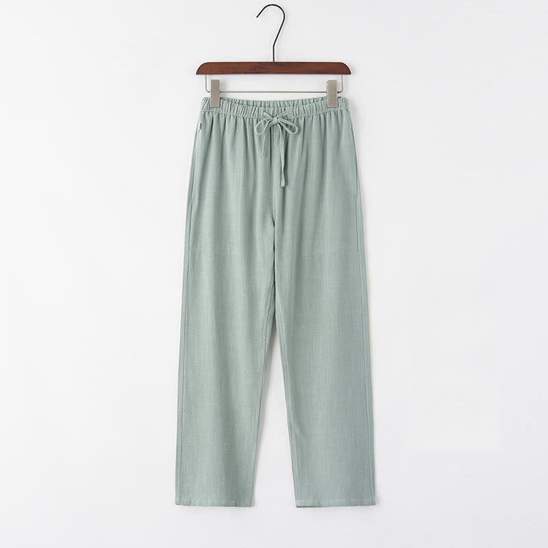 Buddha Stones Frühling Sommer Einfarbige Herren Leinenhose mit Kordelzug und Taschen - DunkelMeergrün - US/ UK/AU44，EU54 (4XL) - image 0