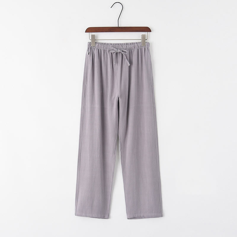 Buddha Stones Frühling Sommer Einfarbige Herren Leinenhose mit Kordelzug und Taschen - Hellgrau - US/ UK/AU44，EU54 (4XL) - image 2