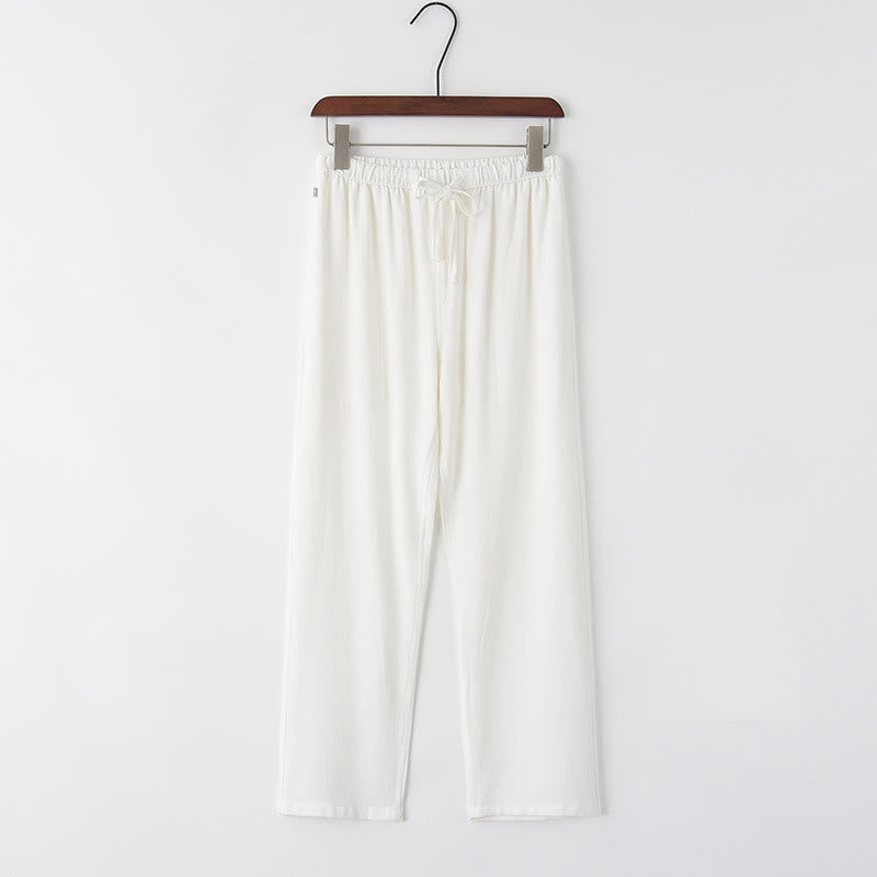 Buddha Stones Frühling Sommer Einfarbige Herren Leinenhose mit Kordelzug und Taschen - Weiß - US/ UK/AU44，EU54 (4XL) - image 1