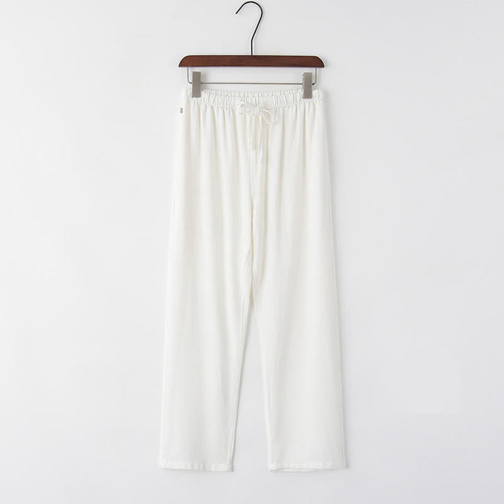 Buddha Stones Frühling Sommer Einfarbige Herren Leinenhose mit Kordelzug und Taschen - Weiß - US/ UK/AU44，EU54 (4XL) - image 1