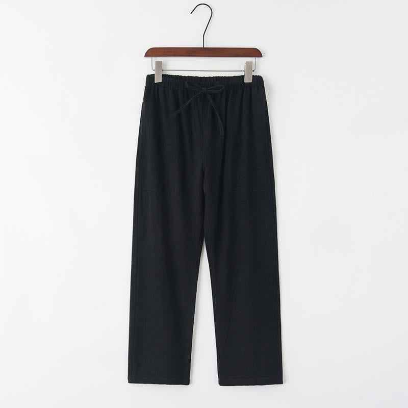 Buddha Stones Frühling Sommer Einfarbige Herren Leinenhose mit Kordelzug und Taschen - Schwarz - US/ UK/AU44，EU54 (4XL) - image 3