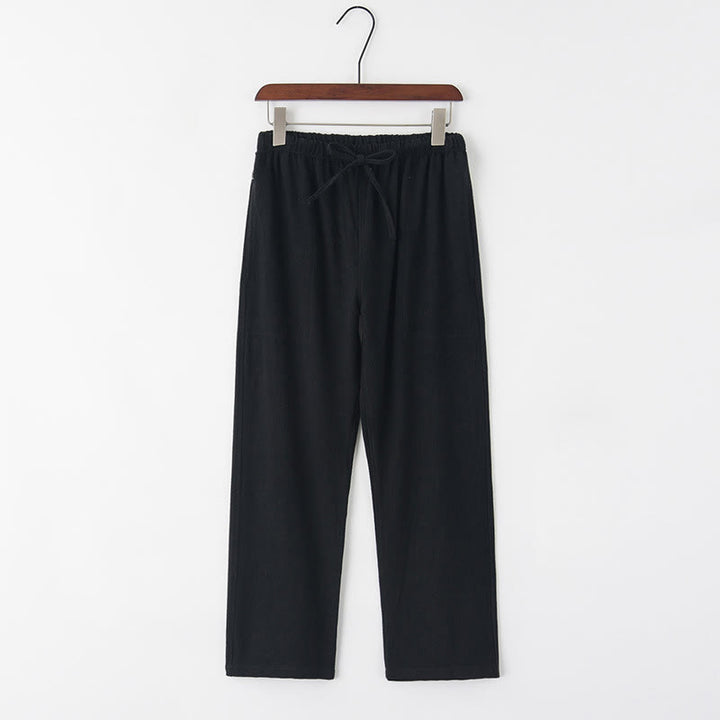 Buddha Stones Frühling Sommer Einfarbige Herren Leinenhose mit Kordelzug und Taschen - Schwarz - US/ UK/AU44，EU54 (4XL) - image 3