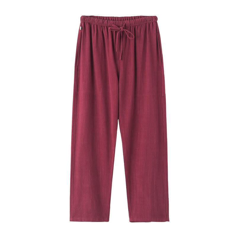 Buddha Stones Frühling Sommer Einfarbige Herren Leinenhose mit Kordelzug und Taschen - image 12
