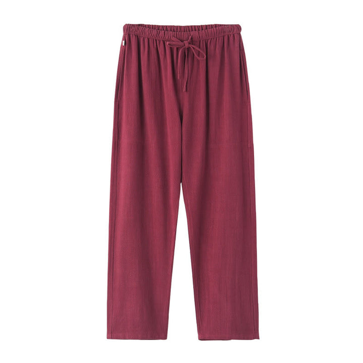 Buddha Stones Frühling Sommer Einfarbige Herren Leinenhose mit Kordelzug und Taschen - image 12