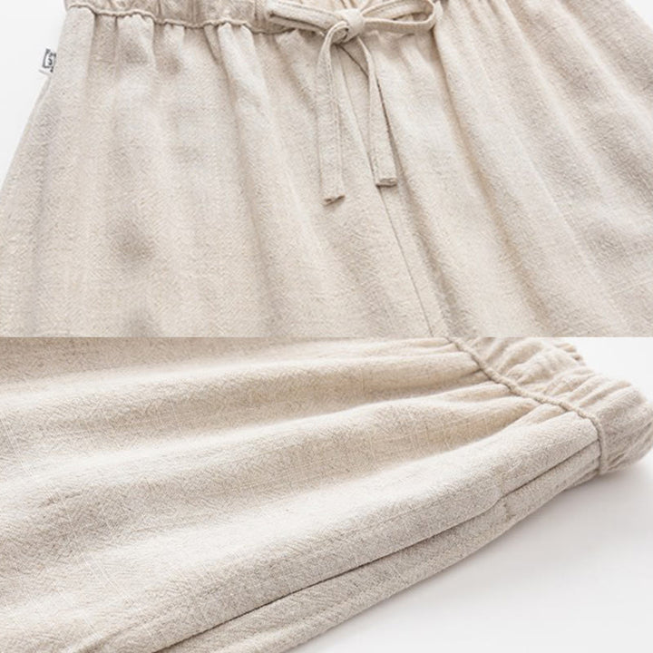 Buddha Stones Frühling Sommer Einfarbige Herren Leinenhose mit Kordelzug und Taschen - image 8