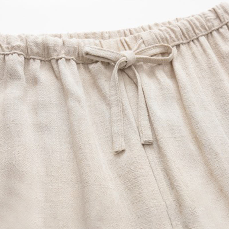 Buddha Stones Frühling Sommer Einfarbige Herren Leinenhose mit Kordelzug und Taschen - image 7