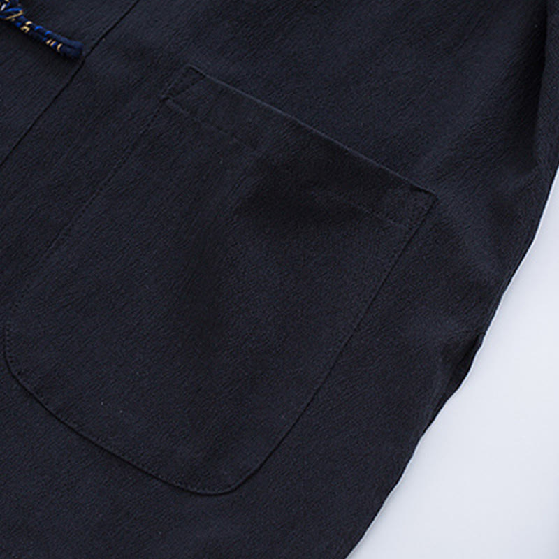 Buddha Stones Herren Tang-Anzug aus Baumwolle mit Froschknöpfen, weiße Kranich-Stickerei, Jacke, Hemd mit Taschen - image 5