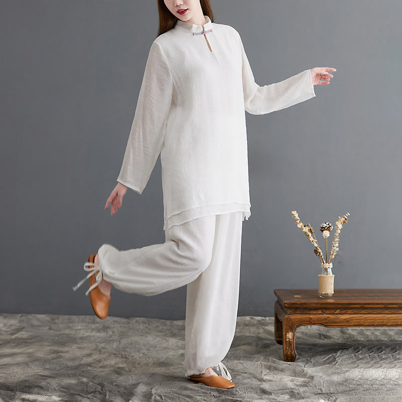 Buddha Stones 2-teiliges, einfarbiges Damen-Langarmshirt- und Hosen-Meditationskleidungsset - image 17