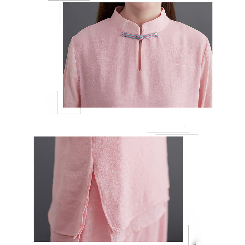 Buddha Stones 2-teiliges, einfarbiges Damen-Langarmshirt- und Hosen-Meditationskleidungsset - image 8