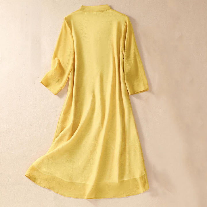 Buddha Stones Damen Hemdkleid mit Blumenstickerei und Froschknöpfen, weite Hose - image 2