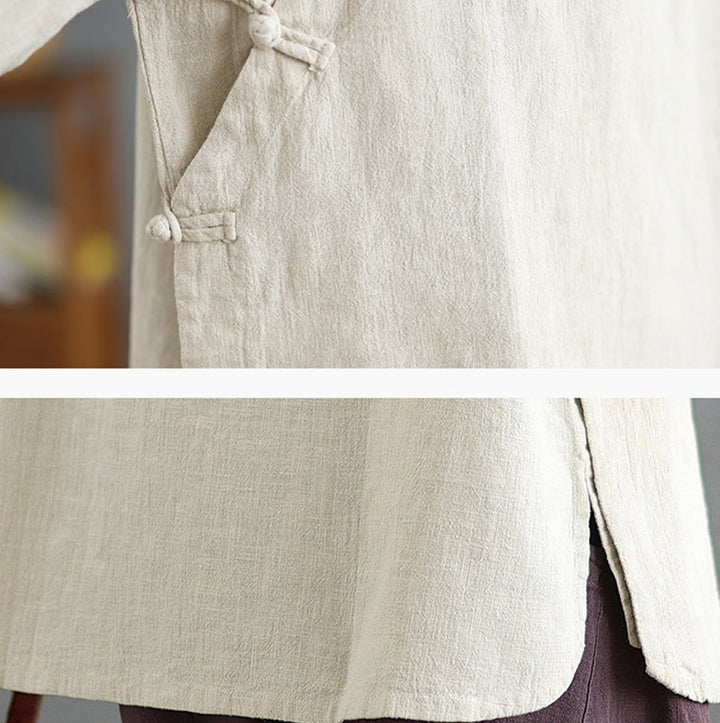 Buddha Stones Einfarbiges Langarm-Damenhemd mit Froschknöpfen - image 10