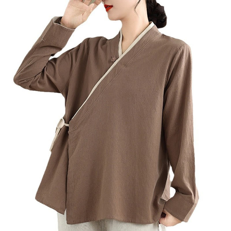 Buddha Stones Herbst Einfarbig Hanfu Langarm Schnürung Damenhemd - image 25
