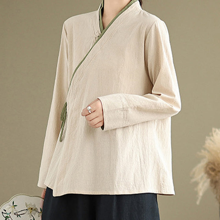 Buddha Stones Herbst Einfarbig Hanfu Langarm Schnürung Damenhemd - image 6