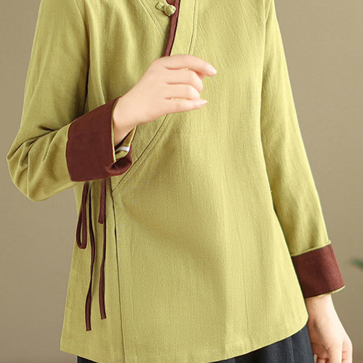Buddha Stones Herbst Einfarbig Hanfu Langarm Schnürung Damenhemd - image 13