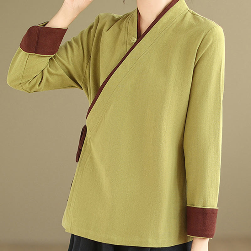 Buddha Stones Herbst Einfarbig Hanfu Langarm Schnürung Damenhemd - image 11