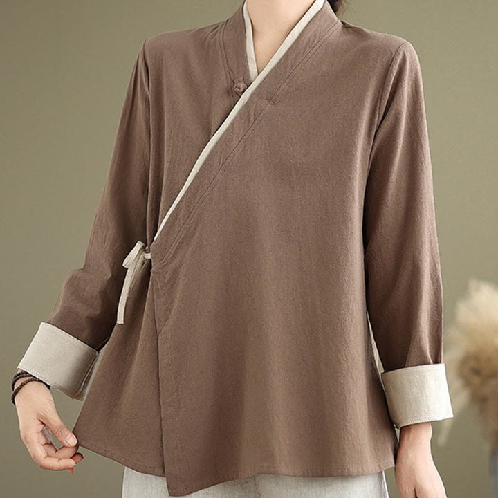 Buddha Stones Herbst Einfarbig Hanfu Langarm Schnürung Damenhemd - image 19