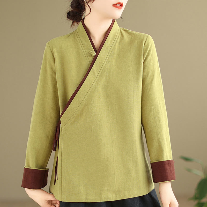 Buddha Stones Herbst Einfarbig Hanfu Langarm Schnürung Damenhemd - image 9