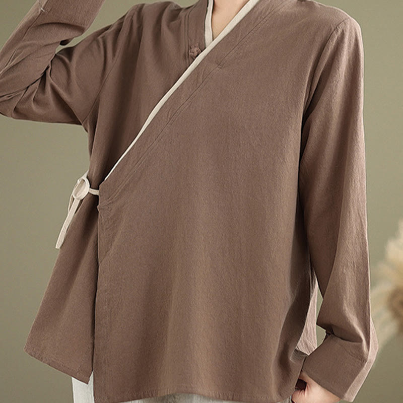 Buddha Stones Herbst Einfarbig Hanfu Langarm Schnürung Damenhemd - image 20