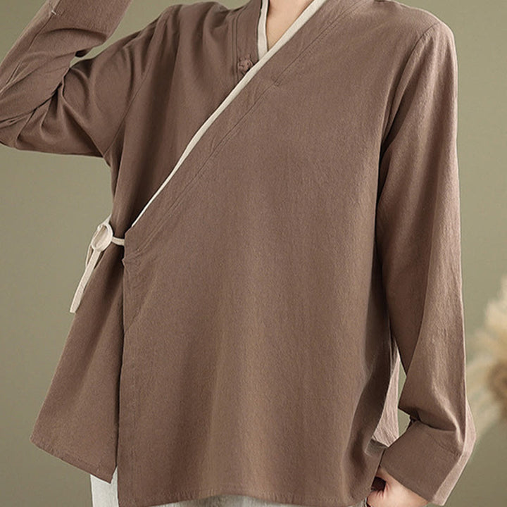 Buddha Stones Herbst Einfarbig Hanfu Langarm Schnürung Damenhemd - image 20