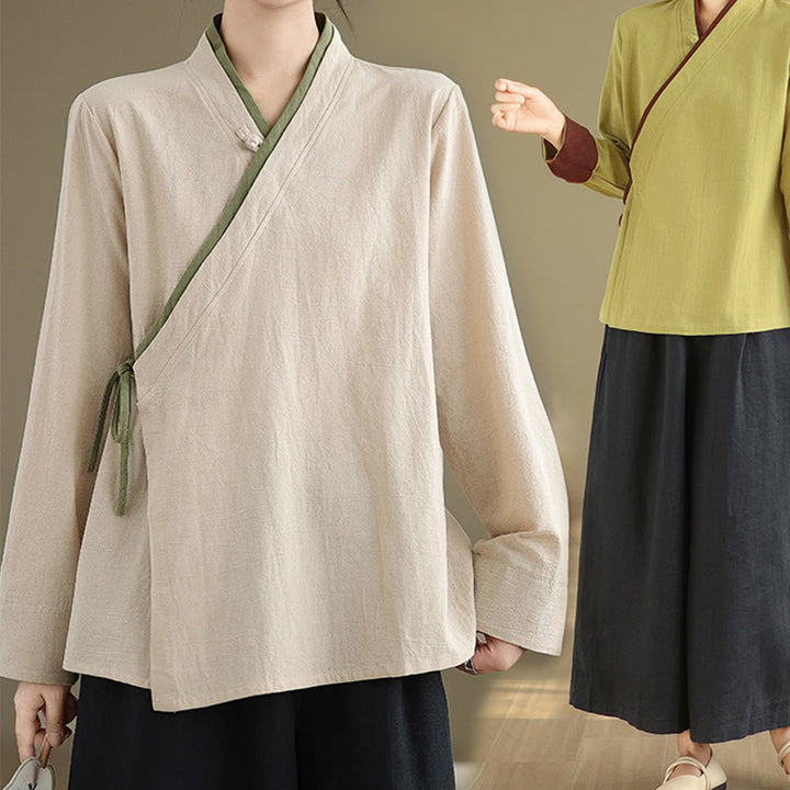 Buddha Stones Herbst Einfarbig Hanfu Langarm Schnürung Damenhemd - image 7