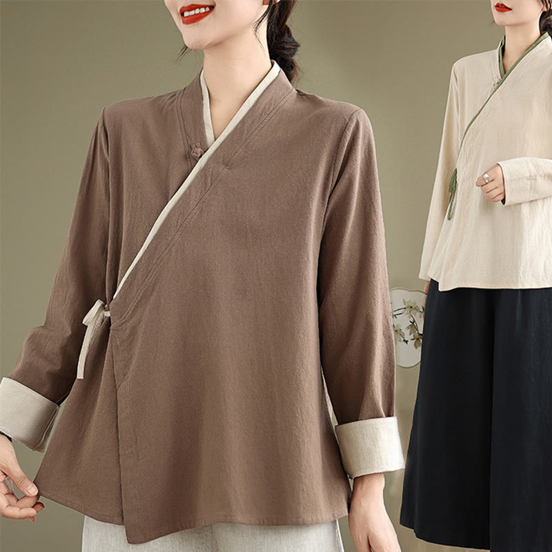 Buddha Stones Herbst Einfarbig Hanfu Langarm Schnürung Damenhemd - image 24