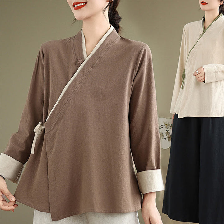 Buddha Stones Herbst Einfarbig Hanfu Langarm Schnürung Damenhemd - image 24