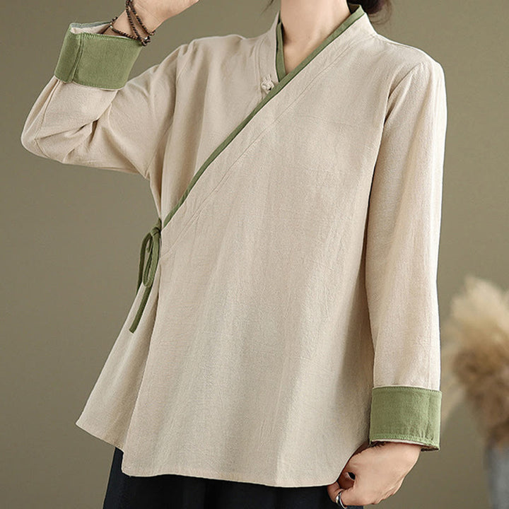Buddha Stones Herbst Einfarbig Hanfu Langarm Schnürung Damenhemd - image 4