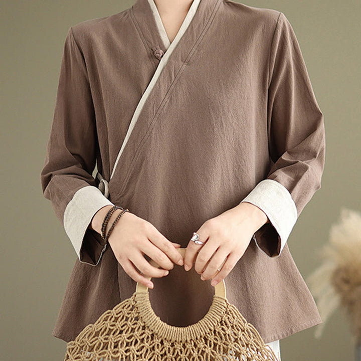 Buddha Stones Herbst Einfarbig Hanfu Langarm Schnürung Damenhemd - image 22