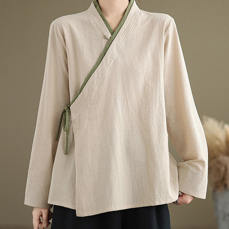 Buddha Stones Herbst Einfarbig Hanfu Langarm Schnürung Damenhemd - image 2