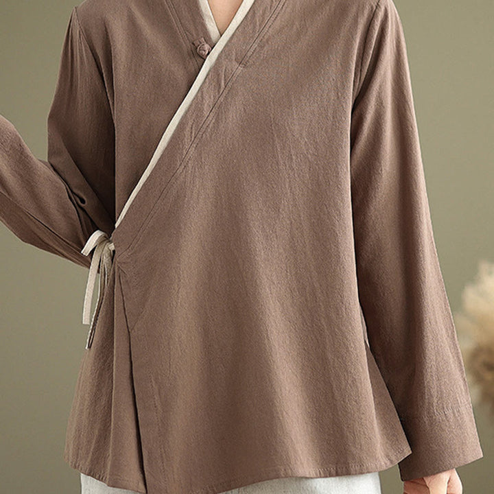 Buddha Stones Herbst Einfarbig Hanfu Langarm Schnürung Damenhemd - image 23