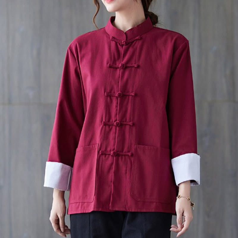 Buddha Stones Damen-Langarmshirt mit Froschknopfleiste und Hose – Meditationskleidung - Burgunderrotes Hemd - US8-10, UK/AU12-14, EU40-42 (2XL) - image 7