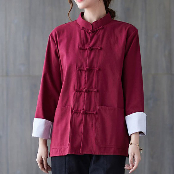Buddha Stones Damen-Langarmshirt mit Froschknopfleiste und Hose – Meditationskleidung - Burgunderrotes Hemd - US8-10, UK/AU12-14, EU40-42 (2XL) - image 7