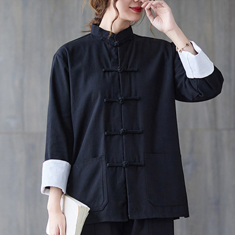 Buddha Stones Damen-Langarmshirt mit Froschknopfleiste und Hose – Meditationskleidung - image 5