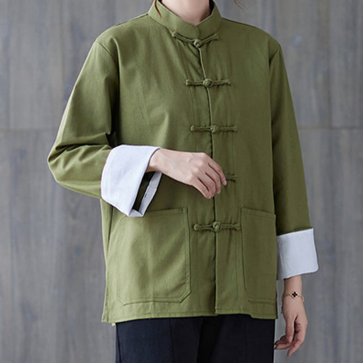 Buddha Stones Damen Frosch-Knopf Langarmshirt Hose Meditation Baumwolle Leinen Kleidung - image 2