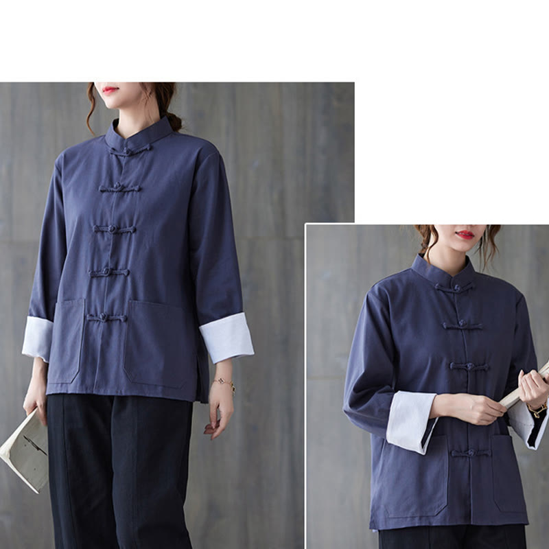 Buddha Stones Damen-Langarmshirt mit Froschknopfleiste und Hose – Meditationskleidung - image 18