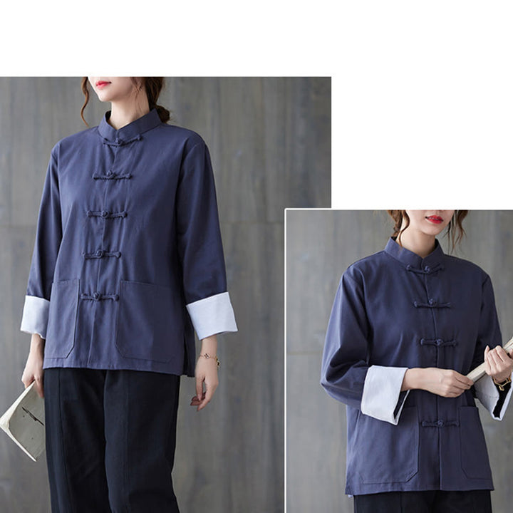 Buddha Stones Damen-Langarmshirt mit Froschknopfleiste und Hose – Meditationskleidung - image 18