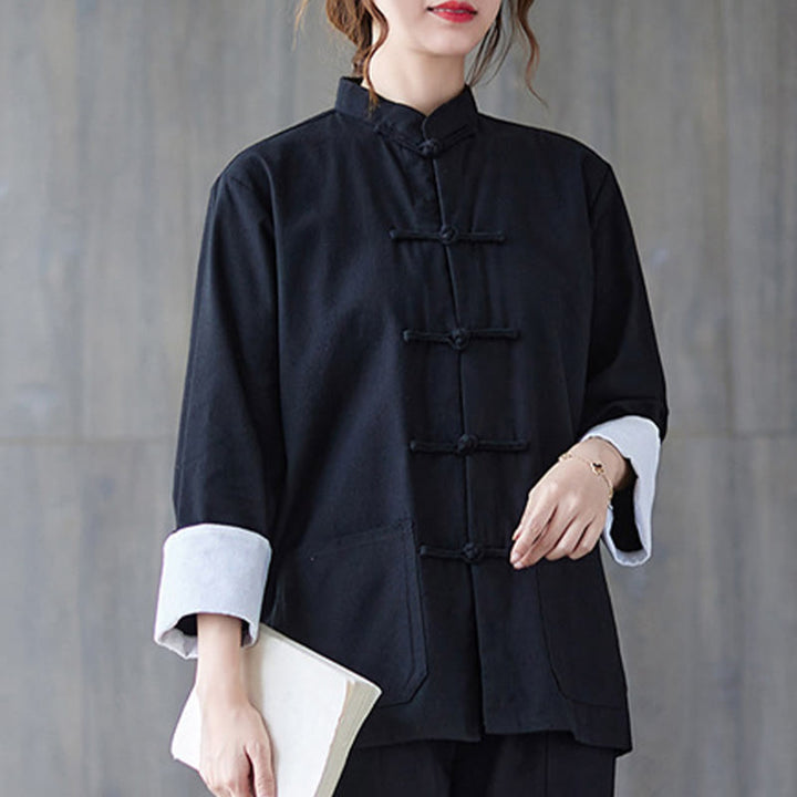 Buddha Stones Damen Frosch-Knopf Langarmshirt Hose Meditation Baumwolle Leinen Kleidung - image 6