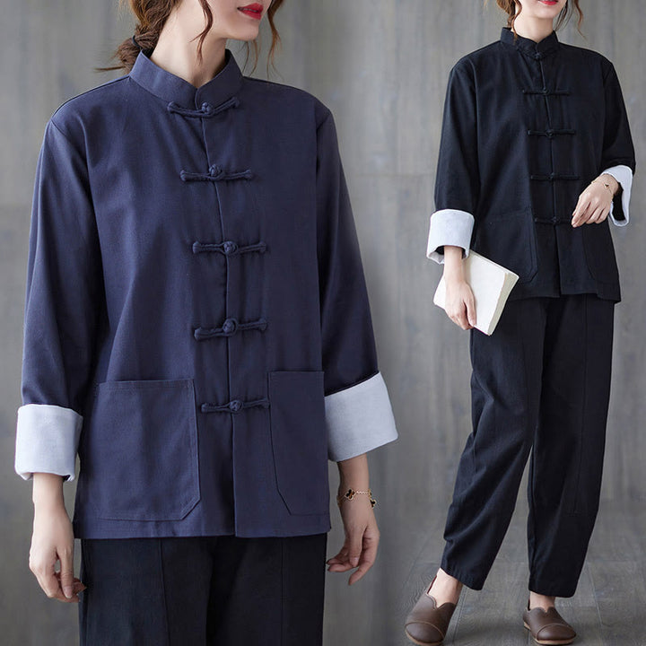 Buddha Stones Damen Frosch-Knopf Langarmshirt Hose Meditation Baumwolle Leinen Kleidung - image 20