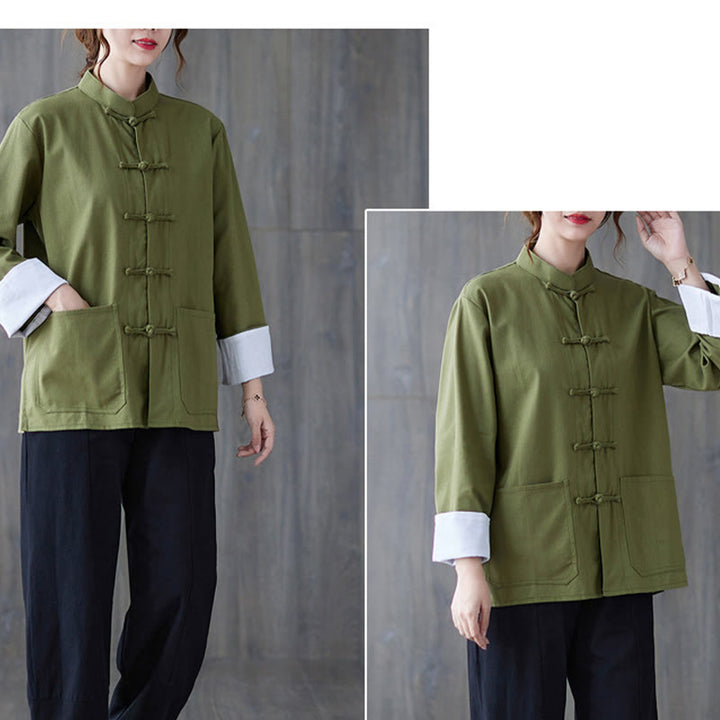 Buddha Stones Damen-Langarmshirt mit Froschknopfleiste und Hose – Meditationskleidung - image 3