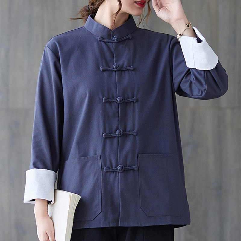 Buddha Stones Damen Frosch-Knopf Langarmshirt Hose Meditation Baumwolle Leinen Kleidung - Blaues Hemd - US 8-10, UK/AU 12-14, EU 40-42 (2XL) - image 14