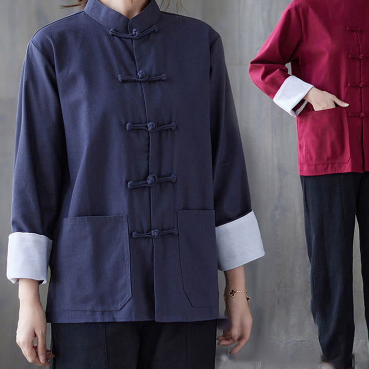Buddha Stones Damen-Langarmshirt mit Froschknopfleiste und Hose – Meditationskleidung - image 19