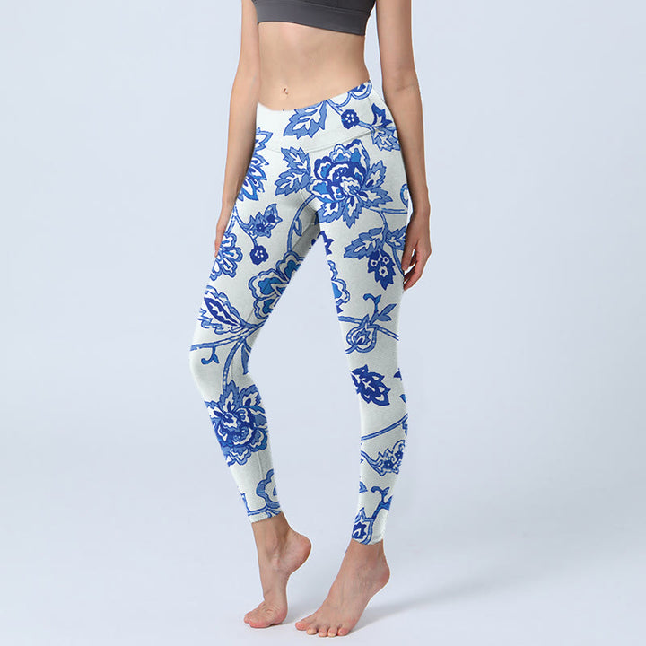 Buddha Stones ​​Blumen Druck Gym Leggings frauen Yoga Hosen - Weiß - US18, UK/AU22, EU50 (4XL) - image 0