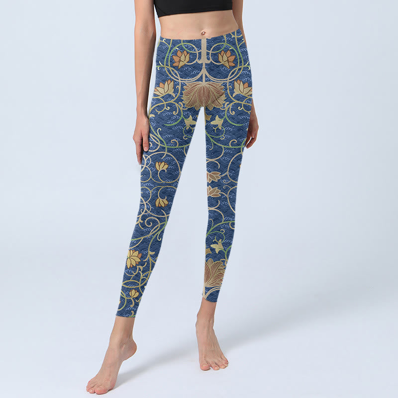 Buddha Stones Lotusblumen Print Gym Leggings Damen Yogahose