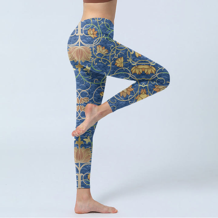 Buddha Stones Lotusblumen Print Gym Leggings Damen Yogahose