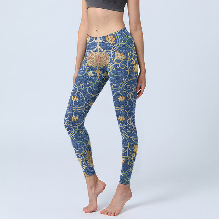Buddha Stones Lotusblumen Print Gym Leggings Damen Yogahose - Stahlblau - US18， UK/AU22，EU50 (4XL) - image 1