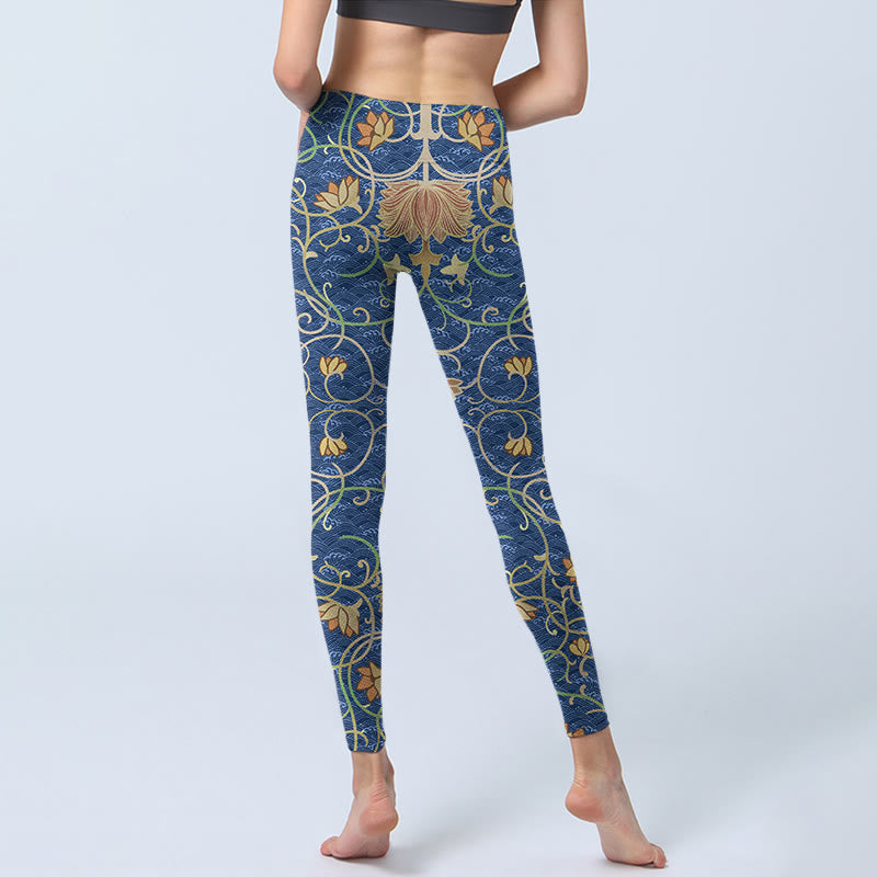 Buddha Stones Lotusblumen Print Gym Leggings Damen Yogahose