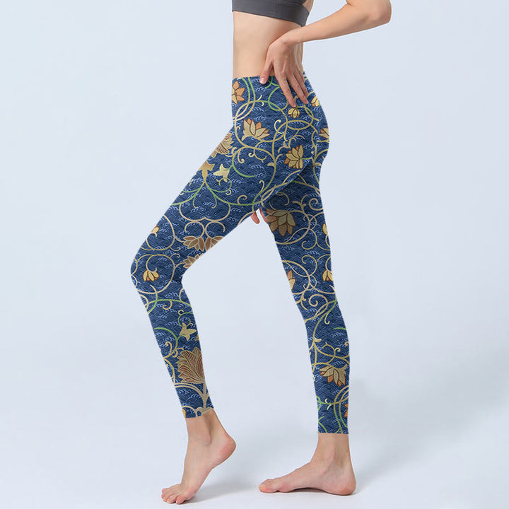 Buddha Stones Lotusblumen Print Gym Leggings Damen Yogahose