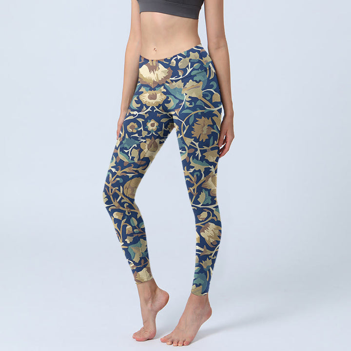 Buddha Stones, miteinander verbundene Lotusblumen-Muster, Gym-Leggings, Damen-Yogahose - Dunkelblau - US18, UK/AU22, EU50 (4XL) - image 0