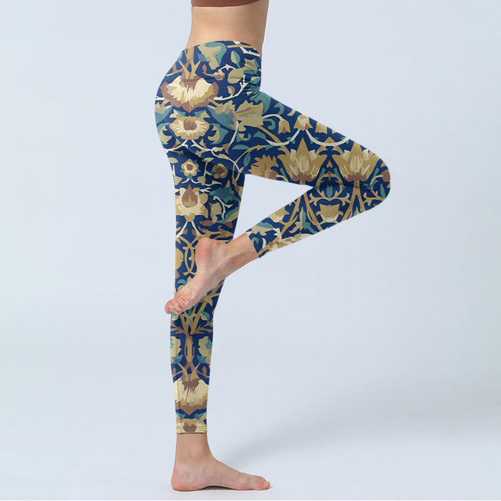 Buddha Stones, miteinander verbundene Lotusblumen-Muster, Gym-Leggings, Damen-Yogahose